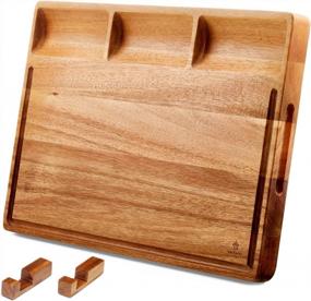 img 4 attached to 17"X 12" Befano Acacia Wood Cutting Board W/ Compartments, Extra Thick Reversible Butcher Block & Juice Grooves - Perfect For Meat, Cheese & Vegetables!