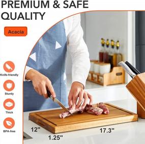 img 3 attached to 17"X 12" Befano Acacia Wood Cutting Board W/ Compartments, Extra Thick Reversible Butcher Block & Juice Grooves - Perfect For Meat, Cheese & Vegetables!