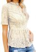 women's short sleeve sexy sheer mesh lace peplum blouse top logo