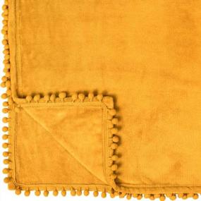 img 1 attached to PAVILIA Pom Pom Blanket Throw, Mustard Yellow Gold Soft Fleece Pompom Fringe Blanket For Couch Bed Sofa Decorative Cozy Plush Warm Flannel Velvet Tassel Throw Blanket, 50X60