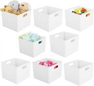 mdesign plastic deep home storage organizer basket bin, ручки для кубической мебели, стеллажи в офисе, шкаф, спальня, прачечная, детская, полка для детских игрушек, коллекция ligne, 8 pack, white логотип