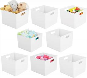 img 4 attached to MDesign Plastic Deep Home Storage Organizer Basket Bin, Handles For Cube Furniture Shelving In Office, Closet, Bedroom, Laundry Room, Nursery, Kids Toy Room Shelf, Ligne Collection, 8 Pack, White
