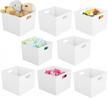mdesign plastic deep home storage organizer basket bin, handles for cube furniture shelving in office, closet, bedroom, laundry room, nursery, kids toy room shelf, ligne collection, 8 pack, white logo