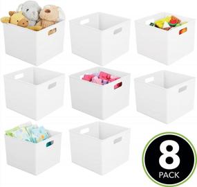 img 3 attached to MDesign Plastic Deep Home Storage Organizer Basket Bin, Handles For Cube Furniture Shelving In Office, Closet, Bedroom, Laundry Room, Nursery, Kids Toy Room Shelf, Ligne Collection, 8 Pack, White