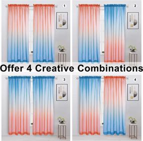img 3 attached to Faux Linen 2 Tone Ombre Sheer Curtains For Bedroom/Living Room 52X84 Red Blue Privacy Light Filtering Rod Pocket Voile Gradient Set Of 2 Panels - WONTEX