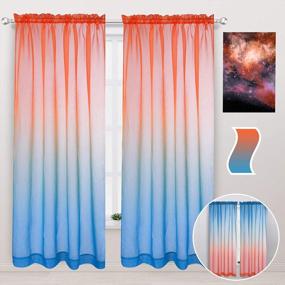 img 4 attached to Faux Linen 2 Tone Ombre Sheer Curtains For Bedroom/Living Room 52X84 Red Blue Privacy Light Filtering Rod Pocket Voile Gradient Set Of 2 Panels - WONTEX