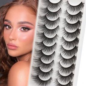 img 4 attached to 6D50 Veleasha False Eyelashes Natural Look Cat Eye Faux Mink Lashes 10 Pairs Fluffy Soft Handmade Criss-Cross Pack