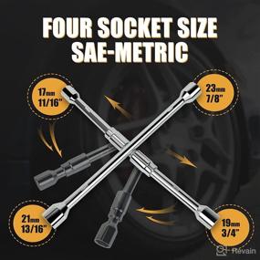 img 2 attached to 🔧 MIKKUPPA Folding Lug Wrench - Universal 14 Inch Tire Cross Collapsible Tire Iron | 4-Way Sliding Wheel Lug Nut Wrench for Cars, Trucks, SUVs, and RVs