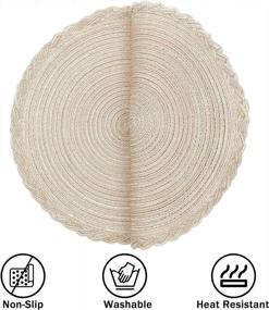 img 1 attached to U'Artlines 15 Inch Round Cotton Placemats Non Slip Heat Resistant Braided Table Mats For Fall, Dinner Parties, BBQs, Indoor And Ourdoor Use (6Pcs Placemats, Beige)