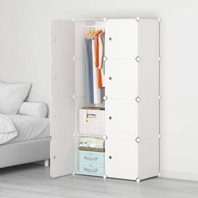 img 4 attached to MAGINELS Portable Wardrobe Closets - 14"X18" Depth (8 Cubes) Cube Storage, Bedroom Armoire, Storage Organizer, Clothes Dresser, Closet Storage Organizer, White