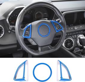 img 4 attached to 🔹 Enhance Your Chevrolet Camaro's Look with JeCar Steering Wheel Moulding Frame Trim Cover - Blue (3PCs) for 2017-2020 Models