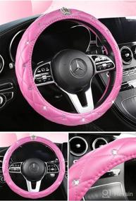 img 1 attached to 🚗 Jiajilai Microfiber Leather Steering Wheel Cover - Breathable Car Steering Wheel Cover Medium Size 14.5"-15" Outer Diameter - Multicolor Inlaid Rhinestones - Pink