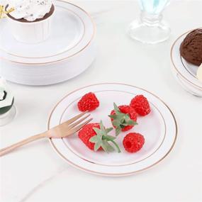 img 1 attached to 240-Piece Rose Gold Plastic Dessert Plates & Forks Set - Perfect For Parties And Weddings!
