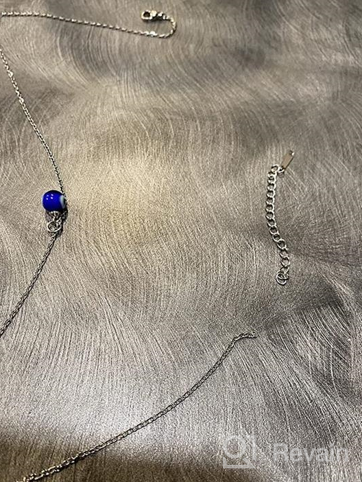 img 1 attached to PPJew Evil Eye Necklace Chain - Blue Eyes Amulet Pendant Necklace, Ojo Turco Kabbalah Protection - Adjustable Delicate Jewelry Gift for Women and Girls (Silver/Gold) review by Destiny Gvozdeva