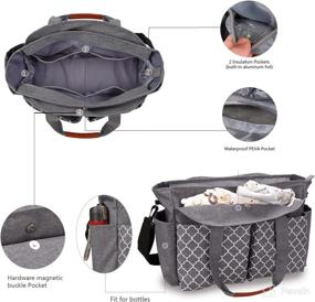 img 3 attached to Grey Diaper Bag Tote: Portable, Waterproof & 👜 Spacious Changing Bag with Mat and Shoulder Strap for Moms