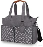 grey diaper bag tote: portable, waterproof & 👜 spacious changing bag with mat and shoulder strap for moms logo