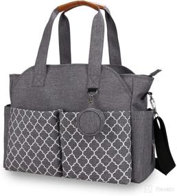 img 4 attached to Grey Diaper Bag Tote: Portable, Waterproof & 👜 Spacious Changing Bag with Mat and Shoulder Strap for Moms