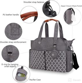 img 2 attached to Grey Diaper Bag Tote: Portable, Waterproof & 👜 Spacious Changing Bag with Mat and Shoulder Strap for Moms