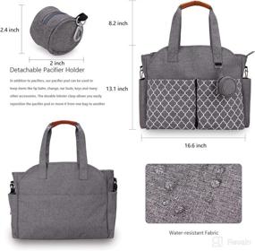 img 1 attached to Grey Diaper Bag Tote: Portable, Waterproof & 👜 Spacious Changing Bag with Mat and Shoulder Strap for Moms