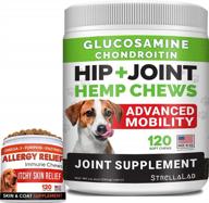 hemp + glucosamine dog joint supplement + allergy relief treats w/ omega 3 bundle - hip & joint care + itchy skin relief - chondroitin, msm + pumpkin + enzymes + turmeric - 240 chews - made in usa logo