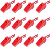 pack of 12 red emergency whistles with lanyard - super loud plastic whistles for self-defense, lifeguard, and emergencies logo