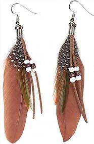 img 4 attached to Native Feather Dangle Earrings For Women Long Peacock Boho Hook Earring