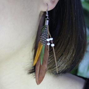 img 1 attached to Native Feather Dangle Earrings For Women Long Peacock Boho Hook Earring