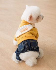 img 1 attached to 👕 Костюмы LaidaPets для собак из денима: пуловер и джинсы для средних и маленьких собак, комбинезон для щенков и кошек в желтом цвете с мешком через плечо.