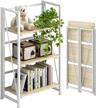 4nm no-assembly folding bookshelf storage shelves 3 tiers vintage bookcase standing racks study organizer home office (natural and white) 1 logo