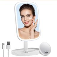 💡 rechargeable lighted makeup vanity mirror: 10x magnifying suction and dimmable 52 leds - portable and storage-friendly white tabletop mirror logo