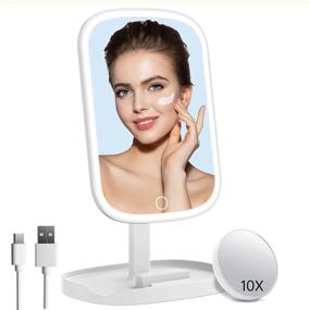 img 4 attached to 💡 Rechargeable Lighted Makeup Vanity Mirror: 10X Magnifying Suction and Dimmable 52 LEDs - Portable and Storage-Friendly White Tabletop Mirror
