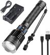 120000 high lumens rechargeable super bright xhp120 usb tactical flashlight - 5 modes, waterproof & zoomable for camping, hiking & emergencies. logo
