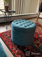 img 1 attached to Teal Velvet Round Ottoman With Storage - Stylish And Chic Addition To Your Living Room And Bedroom Decor By Homepop review by Jessica Martin