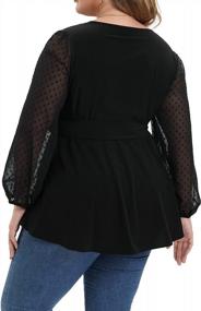 img 3 attached to Plus Size Long Sleeve Tops Women Mesh Self Tie Blouses Casual Loose Dressy Shirt