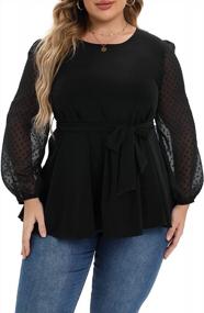 img 4 attached to Plus Size Long Sleeve Tops Women Mesh Self Tie Blouses Casual Loose Dressy Shirt