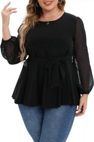 img 1 attached to Plus Size Long Sleeve Tops Women Mesh Self Tie Blouses Casual Loose Dressy Shirt