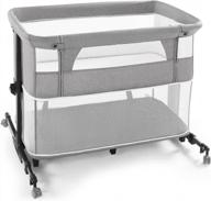 jaoul 3-in-1 baby bedside sleeper & playpen w/ mattress, easy folding travel crib height adjustable logo