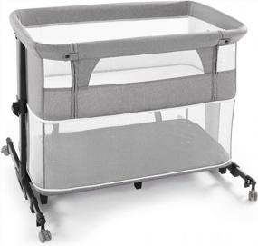 img 4 attached to Jaoul 3-In-1 Baby Bedside Sleeper & Playpen W/ Mattress, Easy Folding Travel Crib Height Adjustable