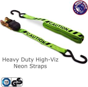 img 1 attached to Bison Gear Ratchet Tie Down Straps 20ft 4 Pack: High Visibility UV Resistant 🔗 2200lb Heavy Duty Cargo Straps - Ergonomic Rubber Grips & Coated Hooks in Neon Green