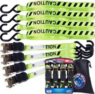 bison gear ratchet tie down straps 20ft 4 pack: high visibility uv resistant 🔗 2200lb heavy duty cargo straps - ergonomic rubber grips & coated hooks in neon green logo