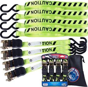 img 4 attached to Bison Gear Ratchet Tie Down Straps 20ft 4 Pack: High Visibility UV Resistant 🔗 2200lb Heavy Duty Cargo Straps - Ergonomic Rubber Grips & Coated Hooks in Neon Green