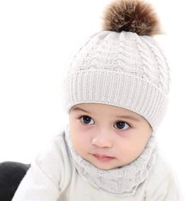img 4 attached to Adorable Winter Set For Your Toddler! 2PCS Knit Hat And Scarf With Circle Loop Neckwarmer In White