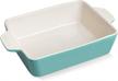 ceramic baking dish with double handles, 22oz capacity, rectangular small pan for cooking, brownies, and kitchen use - 6.5 x 4.9 x 1.8 inches (turquoise) by sweejar logo