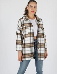 img 2 attached to Flannel Plaid Shacket Jacket For Women - Casual And Stylish Brushed Fall Shirt Coat By Tanming