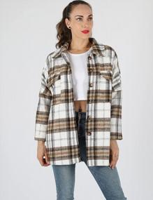 img 3 attached to Flannel Plaid Shacket Jacket For Women - Casual And Stylish Brushed Fall Shirt Coat By Tanming