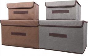 img 4 attached to Unigift 4 Pack Storage Cubes With Lids And Handles, Foldable Linen Collapsible Organizer Box For Home Office Nursery Closet Bedroom (Brown Gray)