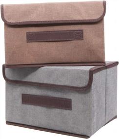 img 3 attached to Unigift 4 Pack Storage Cubes With Lids And Handles, Foldable Linen Collapsible Organizer Box For Home Office Nursery Closet Bedroom (Brown Gray)