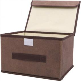 img 1 attached to Unigift 4 кубика для хранения с крышками и ручками, складная льняная складная коробка-органайзер для домашнего офиса, детской комнаты, спальни (коричнево-серый)