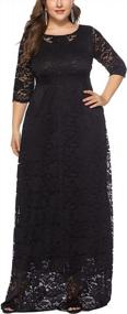 img 4 attached to Women'S Plus Size Floral Lace Maxi Dress With 3/4 Sleeves - Evening Wedding Party Cocktail Dress By Chicwe