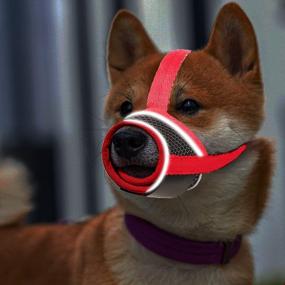 img 3 attached to Super Soft Nylon Dog Muzzle - Prevents Biting, Barking & Chewing - Reflective Strips & Adjustable Breathability For Small To Large Dogs (S, Red)